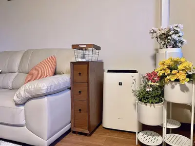 a living room with a couch and some flowers at \u90fd\u5185\u685c\u540d\u6240\u5bdd\u5ba4\u304b\u3089\u685c\u89b3\u8cde\u30ea\u30ce\u30d9\u30fc\u30ea\u30e7\u30f3\u4e00\u8ed2\u5bb6\u6c60\u888b\u30a8\u30ea\u30a2\u4e2d\u677f\u6a4b\u99c5 in Tokyo