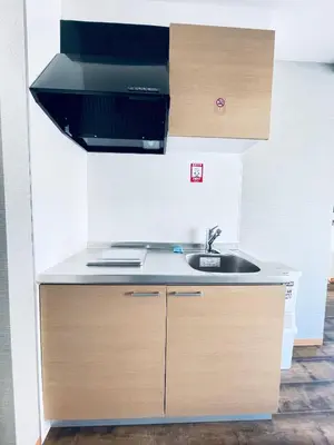a kitchen with a sink and a stove at \u95e8\u524d\u4ef2\u753a2\u5206\u949f 2\u6761\u5730\u94c1\u4ea4\u6c47 \u76f4\u901a\u4e1c\u4eac\u4e1c\u897f\u5357\u5317 \u623f\u95f4\u5bbd\u655e401 in Tokyo