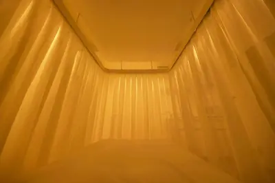 a room with a wooden wall with lights on it at EMILIO Nishi-Shinjuku Room 401 - Vacation STAY 89570v in Tokyo