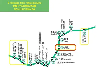 a map of the subway line in japan at \u4e0a\u91ce\u6d45\u8349\u9280\u5ea7\u8fd1\u3044 \u5c71\u624b\u7dda\u5fa1\u5f92\u753a\u99c53\u5206 \u30a2\u30e1\u6a2a3\u5206 \u4e0a\u91ce\u99c510\u5206 \u4e0a\u91ce\u5e83\u5c0f\u8def\u99c53\u5206 \u6e6f\u5cf6\u99c52\u5206 2-4\u4eba \u30ec\u30c8\u30ed\u548c\u98a8\u7573\u5bdd\u5ba4 in Tokyo