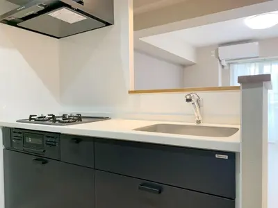 a kitchen with a sink and a counter top at Shinjuku 2min walk! Shinjuku kabukicho \u6b4c\u821e\u4f0e\u753a! \u8f66\u7ad9\u6b65\u884c2\u5206! 2\u4e2a\u5367\u5ba4\u516c\u5bd3! \u65b0\u88c5\u4fee\u516c\u5bd3!\u5e72\u6e7f\u5206\u79bb! \u667a\u80fd\u9a6c\u6876! \u9ad8\u901f\u65e0\u9650\u5236\u7f51\u8def1001 in Tokyo