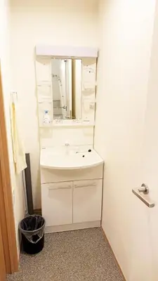 a bathroom with a white sink and a mirror at Hananosato Hotel \u6c60\u888b\u672c\u5e97 in Tokyo