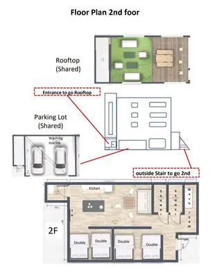 a schematic diagram of a floor plan and roof at 【5/24NEW OPEN】浅草徒歩3分/Max9名/無料駐車場/渋谷直通 in Tokyo