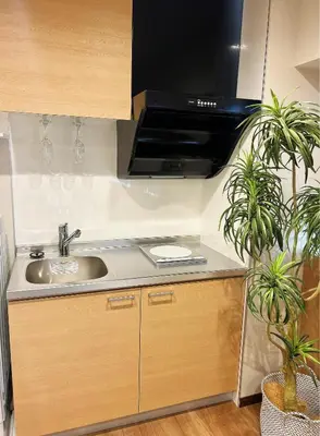 a kitchen with a sink and a microwave at Akihabara K in Tokyo