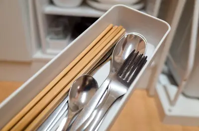 a tray with chopsticks and utensils in a refrigerator at 1F Facing Skdytree 6min stn Direct NRT&HND&Disney in Tokyo