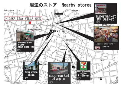 a map of a city with many different stores at HIDAKA STAY VILLA \u67f4\u53c8 in Tokyo