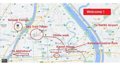 a close up of a map of a city at Kamei House in Tokyo