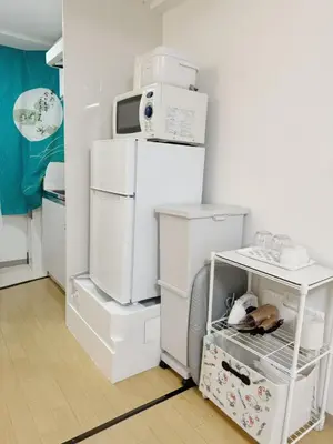 a kitchen with white appliances and a white refrigerator at Shinjuku HM hotel-SJ0016 in Tokyo