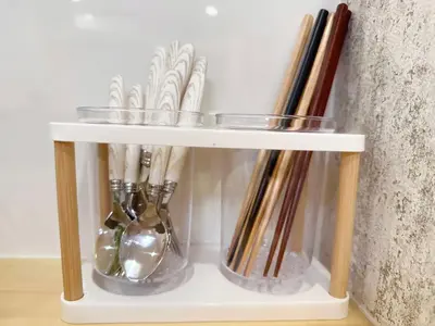 a white shelf with chopsticks and utensils at Shinjuku center2/4mins from Shinjuku sta./Max4 in Tokyo