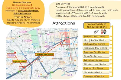 a map of the city of philadelphia with descriptions of attractions at ACOE HATSUDAI - 4BR Entire Home Upscale Area in Tokyo
