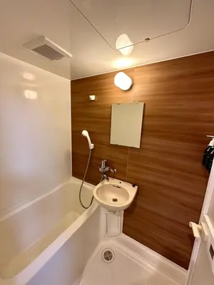 a bathroom with a sink and a bath tub at 浅草寺3分 浅草駅6分 寝室+リビング2-4人 スカイツリービュー 駅近 成田空港&羽田空港直通 in Tokyo