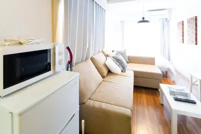 a living room with a couch and a tv at \u690d\u7530\u30cf\u30a4\u30c4 in Tokyo