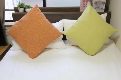 two pillows sitting on top of a bed at LUANA NOGATA in Tokyo
