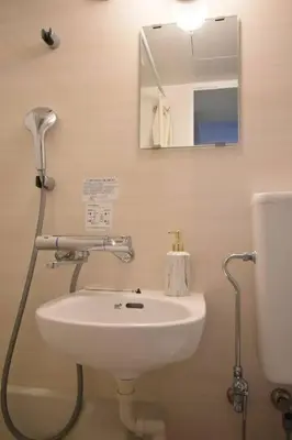 a bathroom with a white sink and a mirror at \u6771\u99d2\u5f62103 in Tokyo