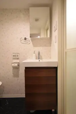a bathroom with a sink and a mirror at \u6771\u99d2\u5f62301 in Tokyo