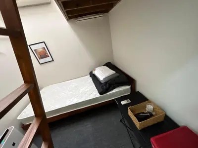 a small room with a bunk bed and a ladder at Backpackers' asakusa share house 