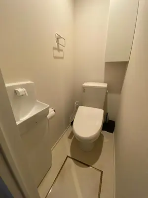 a small bathroom with a toilet and a sink at EveryNet Shinjuku by Tranova in Tokyo