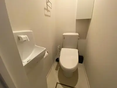 a white bathroom with a toilet and a sink at EveryNet Shinjuku by Tranova in Tokyo