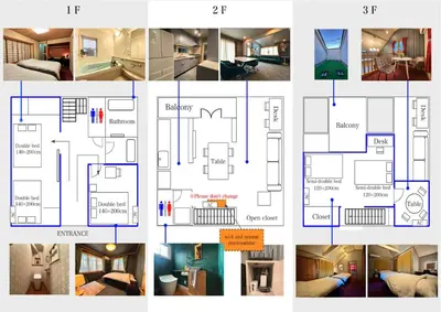a collage of pictures of a room at Five room 120 SKY TREE SENSOJI FreeParking 1292sqft in Tokyo