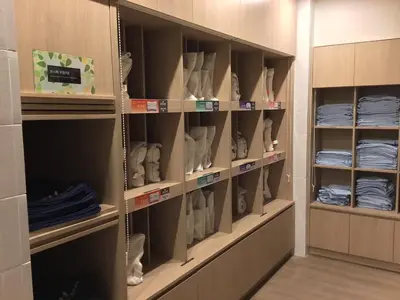 a walk in closet with shoes on shelves at WASHINGTON R&B Hotel Ueno Hirokoji in Tokyo