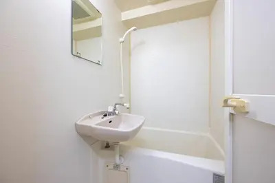 a bathroom with a sink and a mirror at S-K MANSION in Tokyo