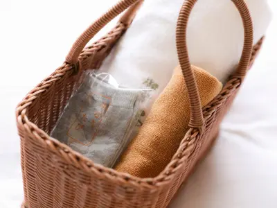 a wicker basket with a container in it at Onyado Nono Asakusa Annex - Natural Hot Spring in Tokyo