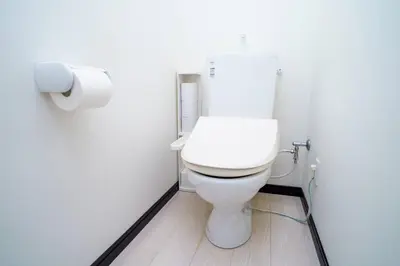 a bathroom with a white toilet in a room at Green Sea Oshiage 5F in Tokyo