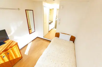 a small room with a bed and a television in it at FLEXSTAY INN Nakanobu in Tokyo