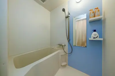 a bathroom with a shower and a sink at Kiyosumi SOHO by Tranova in Tokyo