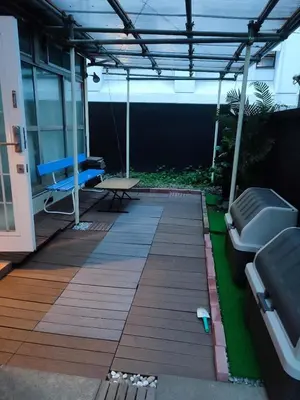 an outdoor patio with a bench and a swing at Total 107square meter 4min to nearest staion Max16pp in Tokyo