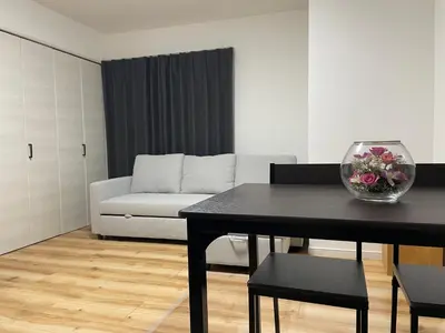 a living room with a table and a couch at Private Hotel Season Spring in Tokyo