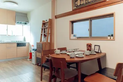 a kitchen and dining room with a table and chairs at hidden valley - Vacation STAY 40561v in Tokyo