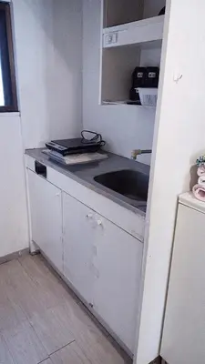 a kitchen with a sink and a counter top at Wise Park Mukojima in Tokyo
