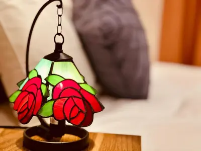a lamp sitting on top of a table at Hotel COMACHI in Tokyo
