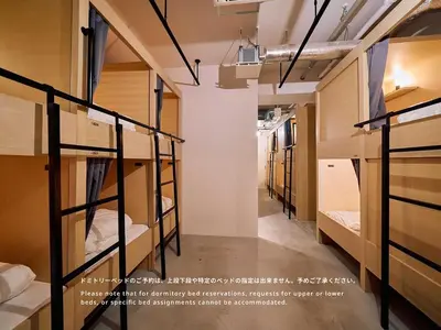 a row of bunk beds in a dorm room at Hotel Plus Hostel TOKYO ASAKUSA 1 in Tokyo