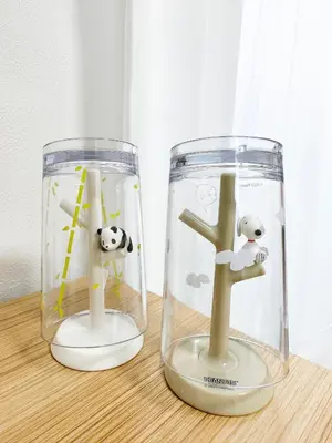 two glass vases with panda and a panda bear in it at nestay apartment tokyo waseda in Tokyo