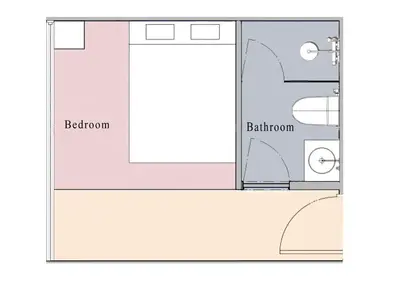 a floor plan of a room with a bathroom at \u4e1c\u4eac\u4e0a\u91ce\u8d85\u7ea7\u4e2d\u5fc3 \u8bbe\u8ba1\u5e08\u623f\u95f4Yaob \u4e0a\u91ce\u516c\u56ed3\u5206\u949f \u8f66\u7ad91\u5206\u949f \u8d85\u7ea7\u7e41\u534e \u514d\u8d39wifi \u6234\u68ee\u5439\u98ce in Tokyo