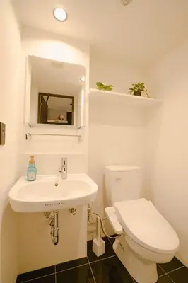 a bathroom with a white toilet and a sink at FL Residence Seeikokan III in Tokyo