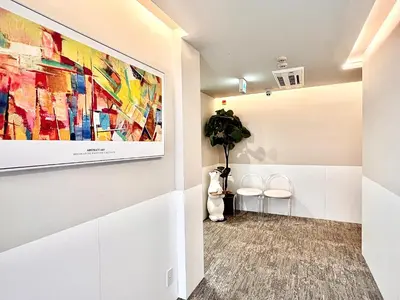 a hallway with a painting on the wall and two chairs at \u4e0a\u91ce\u8d85\u8c6a\u534e4\u4eba\u95f4 \u4e1c\u4eac\u8d85\u7ea7\u4e2d\u5fc3Ycod \u4e0a\u91ce\u516c\u56ed3\u5206\u949f \u8f66\u7ad91\u5206\u949f \u8d85\u7ea7\u7e41\u534e \u514d\u8d39wifi \u6234\u68ee\u5439\u98ce in Tokyo