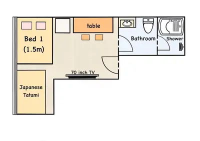a floor plan of a small apartment with a bathroom at 都心罕见东京奢华设计师Kdob带榻榻米 戴森&POLA顶级配置4分钟到东京站 20分钟到迪士尼 最大3人 in Tokyo