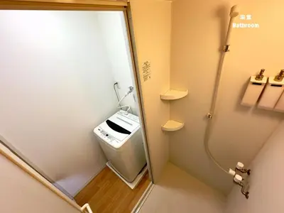 a small bathroom with a sink and a shower at 7\u6642IN19\u6642OUT # \u6c60\u888b\u738b\u5b50\u8d64\u7fbd\u99c5\u7121\u6599\u9001\u8fce # \u4e0a\u91ce\u99c514\u5206 # \u65e5\u66ae\u91cc\u99c510\u5206 # \u4e00\u68df\u8cb8\u5207 # \u6700\u59277\u540d A # 7 00 IN19 00 OUT # Free pick up Ikebukuro Oji and Akabane Stations # 14 min to Ueno # 10 min to Nippori # Whole house rental # Max 7 # A in Tokyo