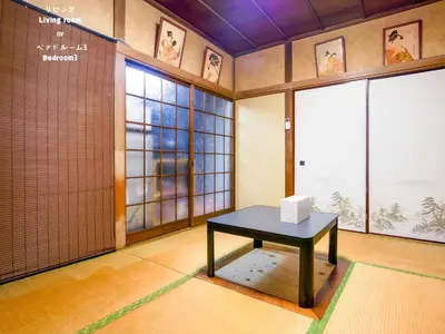 a room with a table in a room with windows at 7\u6642IN19\u6642OUT # \u6c60\u888b\u738b\u5b50\u8d64\u7fbd\u99c5\u7121\u6599\u9001\u8fce # \u4e0a\u91ce\u99c514\u5206 # \u65e5\u66ae\u91cc\u99c510\u5206 # \u4e00\u68df\u8cb8\u5207 # \u6700\u59277\u540d A # 7 00 IN19 00 OUT # Free pick up Ikebukuro Oji and Akabane Stations # 14 min to Ueno # 10 min to Nippori # Whole house rental # Max 7 # A in Tokyo