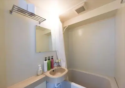 a white bathroom with a sink and a mirror at Hirojo Building 203,303,403,603,703 - Vacation STAY 15419 in Tokyo