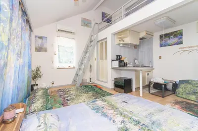 a room with a bed and a ladder in it at Claude Monet Tokyo Shibuya Shinjyuku Wifi Free! in Tokyo