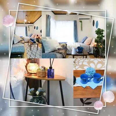 a collage of a living room with a couch and a table at Housegreen in Tokyo