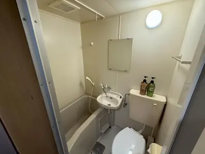 a small bathroom with a toilet and a sink at LARK OKUBO Free wifi in Tokyo