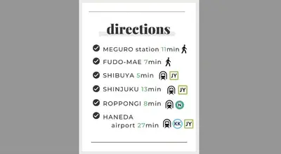 a cell phone screen with the directions text on it at Meguro Apartment in Tokyo