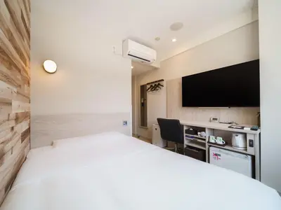 a hotel room with a bed and a tv at Super Hotel Shinagawa Aomono-Yokocho in Tokyo