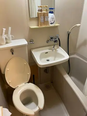 a small bathroom with a toilet and a sink at Tokyo Stay Kitashinjyuku in Tokyo