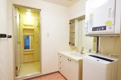a small bathroom with a sink and a mirror at Hostel Inn Tokyo Ryogoku in Tokyo
